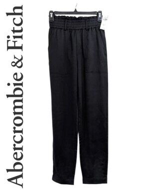 NEW Abercrombie & Fitch Black Satin Elastic Waist Pants - Size XS Womens